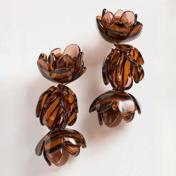Lele Sadoughi Tigers Eye Rose Petal Triple Drop Clip On Earrings New with Tags. - Picture 6 of 9